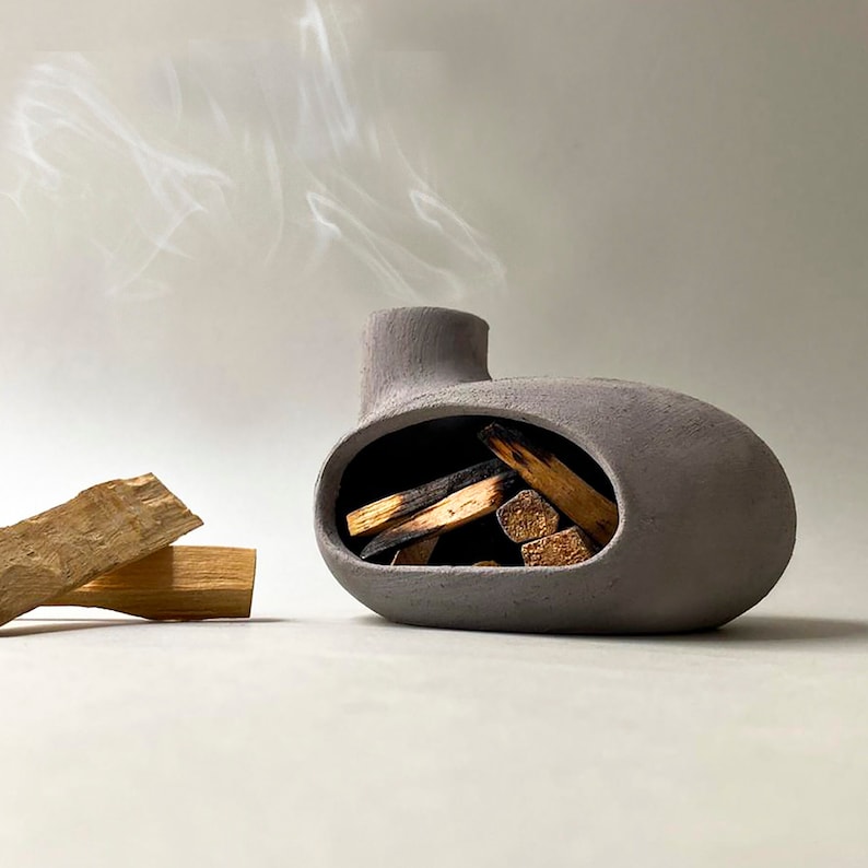 Anthracite Textured Palo Santo Burner, Cone Incense Holder, Handmade Modern Ceramic Chimney Incense Burner image 2