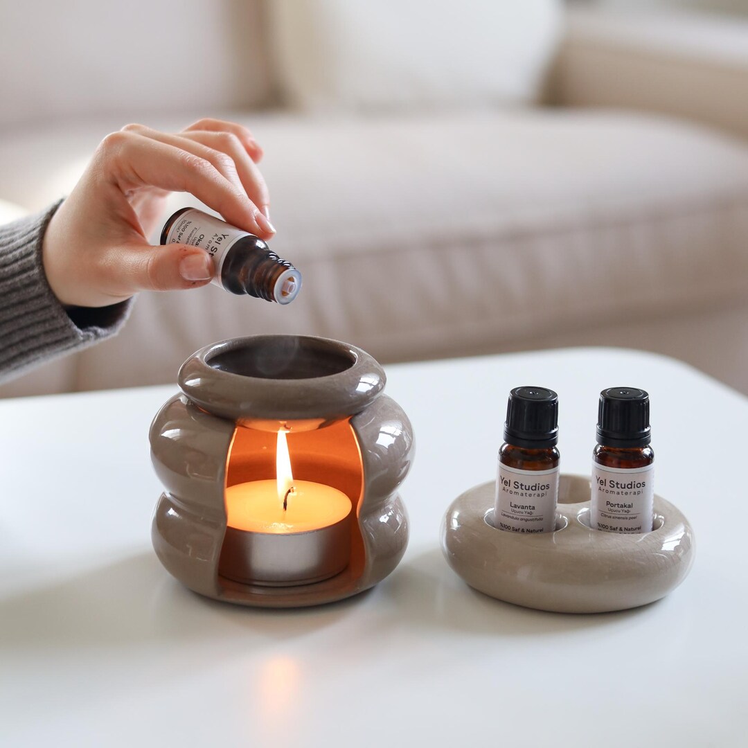 Grey Ceramic Oil Burner Set, Wax Melt Burner, Essential Oil Diffuser ...