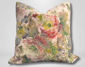Blush Pink Abstract Pillow Cover, burgundy & green floral pillow with watercolour print, pillow for modern look feminine style home decor