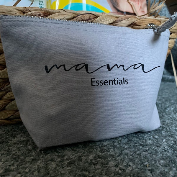 Mama essentials bag, mummy to be, baby, small accessories bag, hospital bag, baby shower, Mother’s Day, grey bag, new baby, new mummy