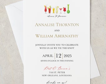Pat O'Brien's New Orleans Wedding Invitation | New Orleans Watercolor Envelope Liner | French Quarter Courtyard Wedding | Bourbon Street