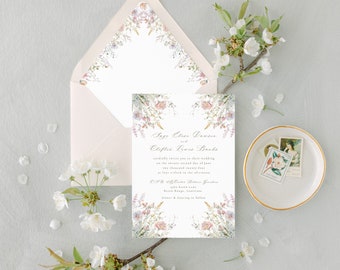 Wildflower Wedding Invitation | Floral Envelope Liner | Spring Flowers Wedding Invite | Romantic Wedding Suite | Elegant Wildflower Suite