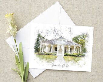 Maison Lafitte Wedding Venue | Mandeville, Louisiana | Watercolor Wedding Venue Invitation | Louisiana Watercolor Save the Date | NOLA Bride