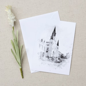 St. Louis Cathedral New Orleans Wedding Invitation | French Quarter Wedding Invite | New Orleans Watercolor Wedding Venue Illustration |