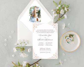 Felicity Church New Orleans Wedding Invitation Suite | Historic Wedding Venue | Felicity Street NOLA |  Watercolor Envelope Liner