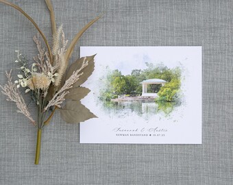 New Orleans Watercolor Wedding Venue Portrait | Personalized Wedding Gift  | Wedding Keepsake | Gift for Bride and Groom | Wedding Couple