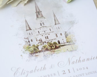 NOLA | New Orleans, Louisiana | Save the Date Invitation | Destination Wedding | St. Louis Cathedral | French Quarter | Jackson Square |