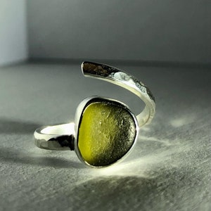 Verstellbarer Seeglasring, Seeglasschmuck, Silberring, Ozean inspirierter Schmuck, für Sie. Bitte Beschreibung lesen