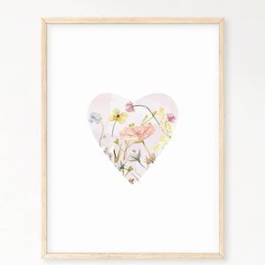 heart print, girls room print, heart art print, girls room heart decor, floral nursery prints, baby girl room decor, heart wall art, prints