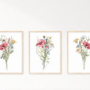 Set di stampe floreali ad acquerello: bouquet di fiori per la cameretta dei bambini (download digitale)
