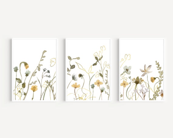 Set of 3 Flower Prints Wild Flower Prints Floral Wall Art - Etsy