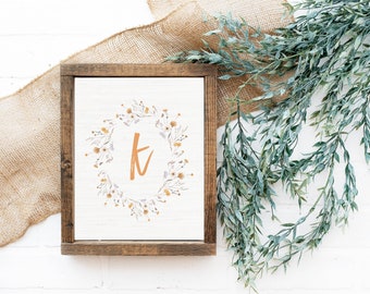 Floral Wreath Letter K Print, Nursery Wall Art (Digital Download)