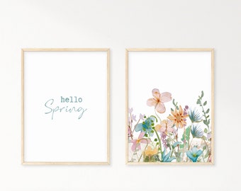 Spring Flower Prints Set: Hello Spring Wall Decor (Digital Download)