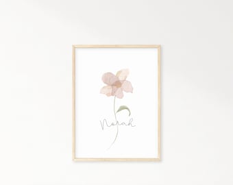 name print, custom name print, custom name printable, nursery name print, floral nursery prints, personalized floral print, baby girl gifts