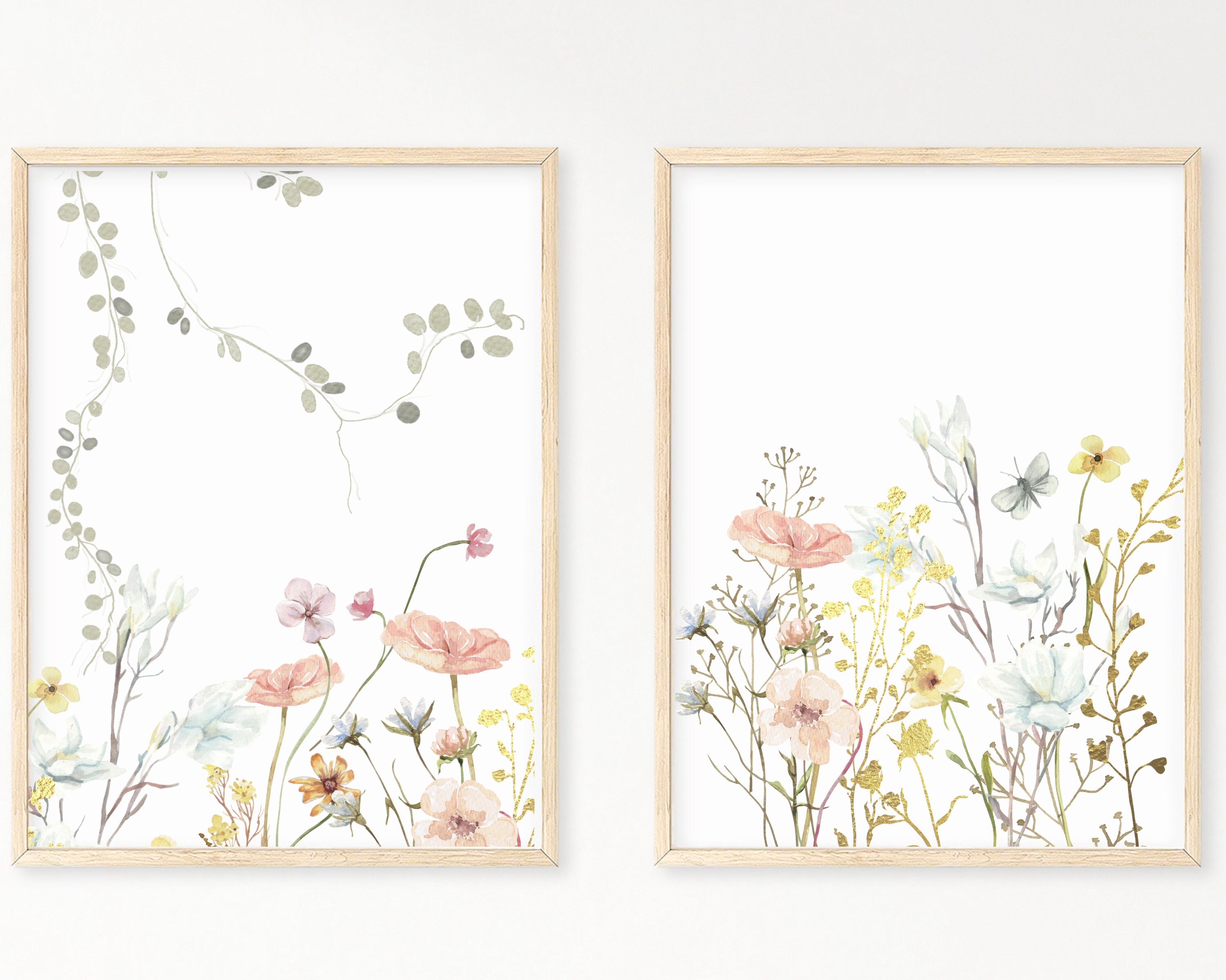 Floral Wall Art, Flower Printable Wall Art, Set of 2 Floral Prints