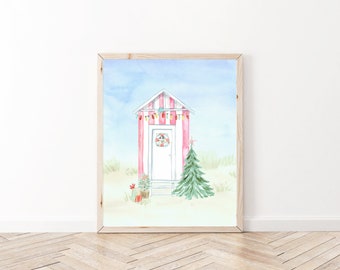 Weihnachten Strand Hutte Druck, Küsten Urlaub Dekor (digitaler Download)