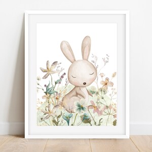 Osterhase Kunstdruck, Osterhase Print, Osterhase und Blumen Print, Aquarell Frühlingskunst, Osterhase Print, Frühlingsdruck, Osterkunst