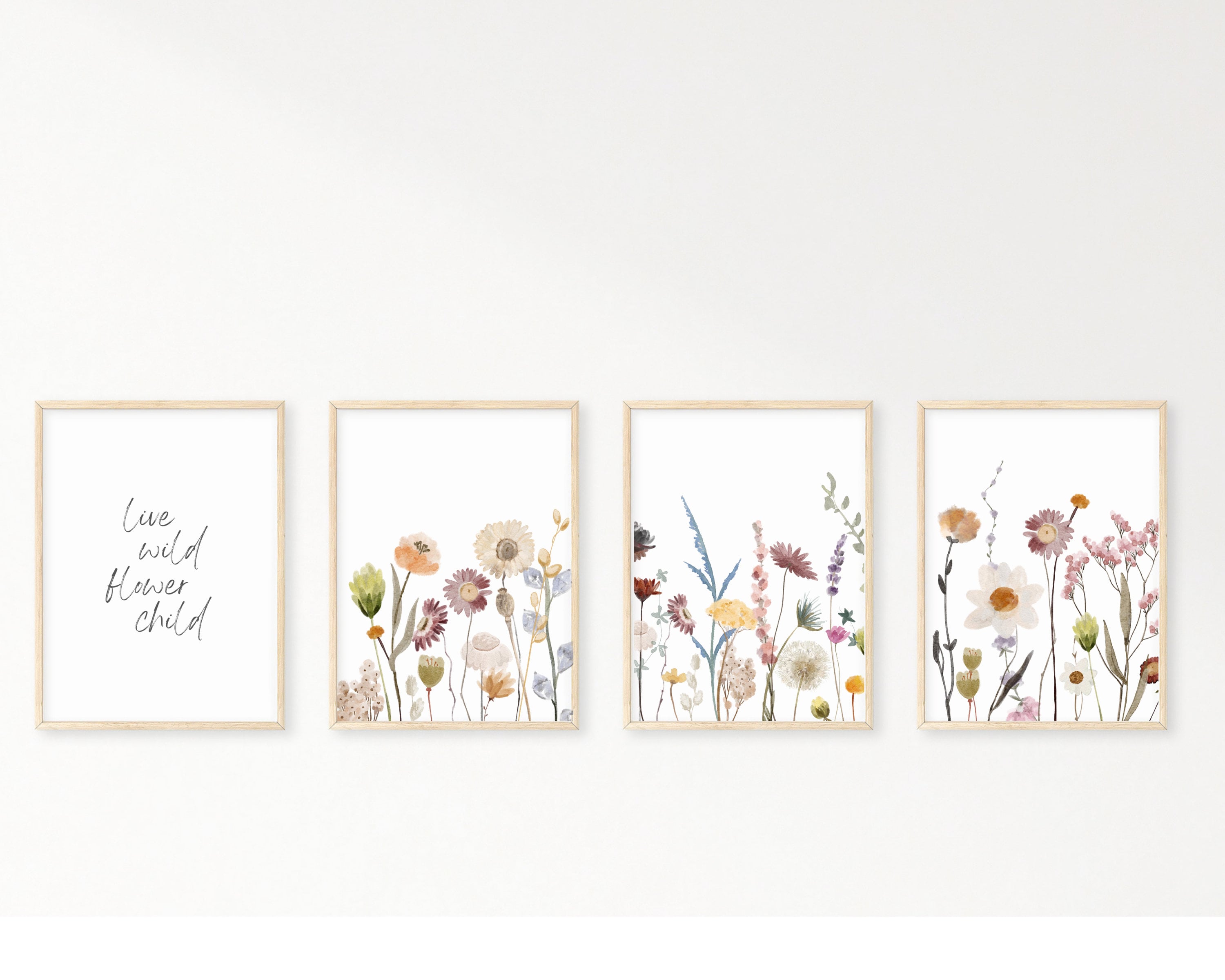 Set of 4 Floral Print, Wildflower Print Set of 4, Set of 4 Flowers
