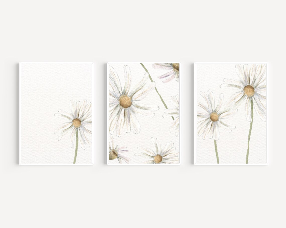 Daisy Print Watercolor Daisy Prints Daisy Wall Art Set of 3 Etsy