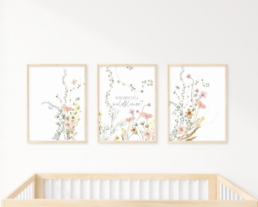 Wildflower Nursery Prints, Set of 3 Nursery Prints, Girl Nursery Prints ...