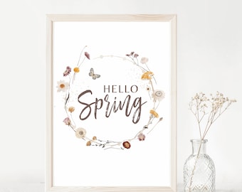 hello spring printable, 8x10 spring print, spring wreath print, hello spring, spring floral print, spring printable wall art, spring sign