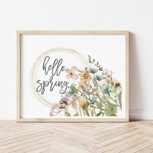Spring printable wall art, hello spring sign, Spring wildflower print, botanical wall art, Spring shelf decor, farmhouse signs, flower art