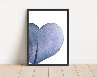 Impresión de corazón de acuarela azul, arte de amor azul marino (descarga digital)