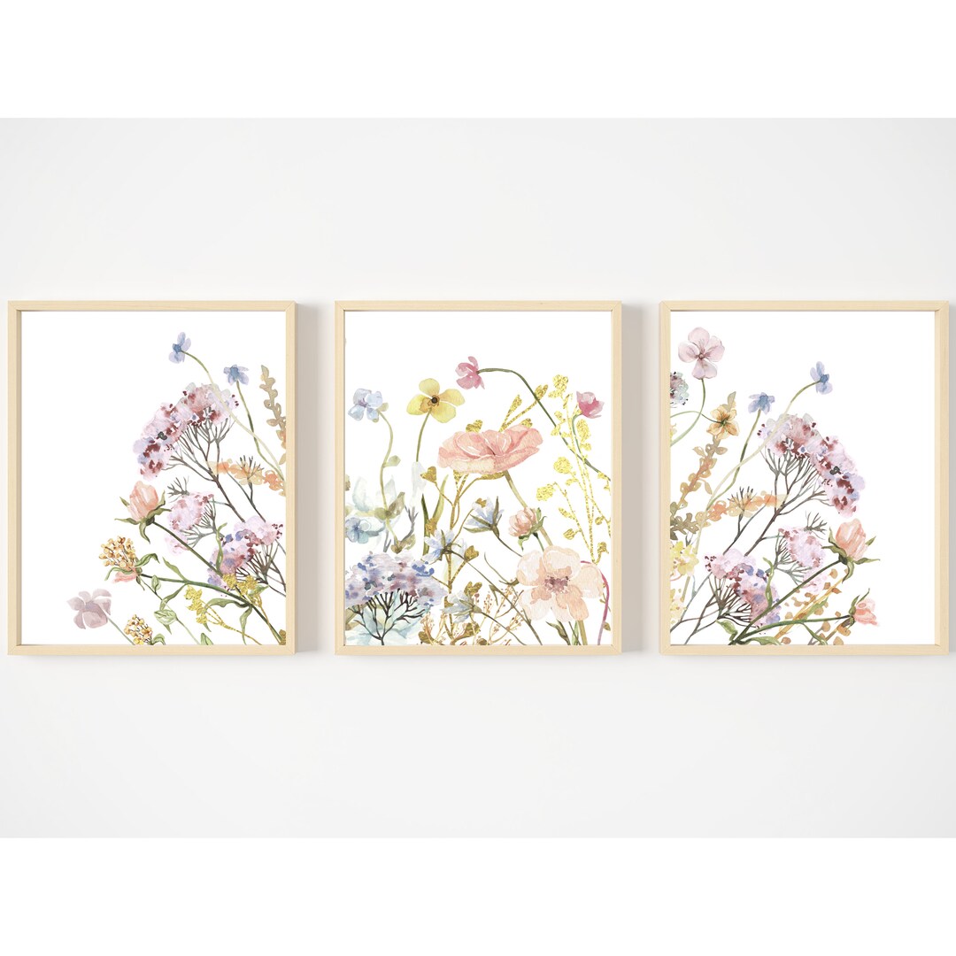 Watercolor Flower Print Set, Floral Living Room Wall Art (digital ...