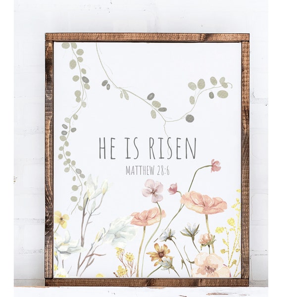 he is risen print, He is Risen printable, Easter Christian prints, Easter wall art, Easter printables, Easter floral print, Easter decor