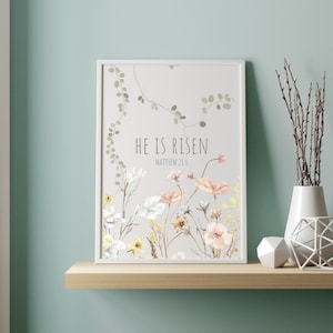 Easter printable, he is risen print, He is Risen printable, Easter Christian prints, Easter wall art, Easter floral print, Easter decor