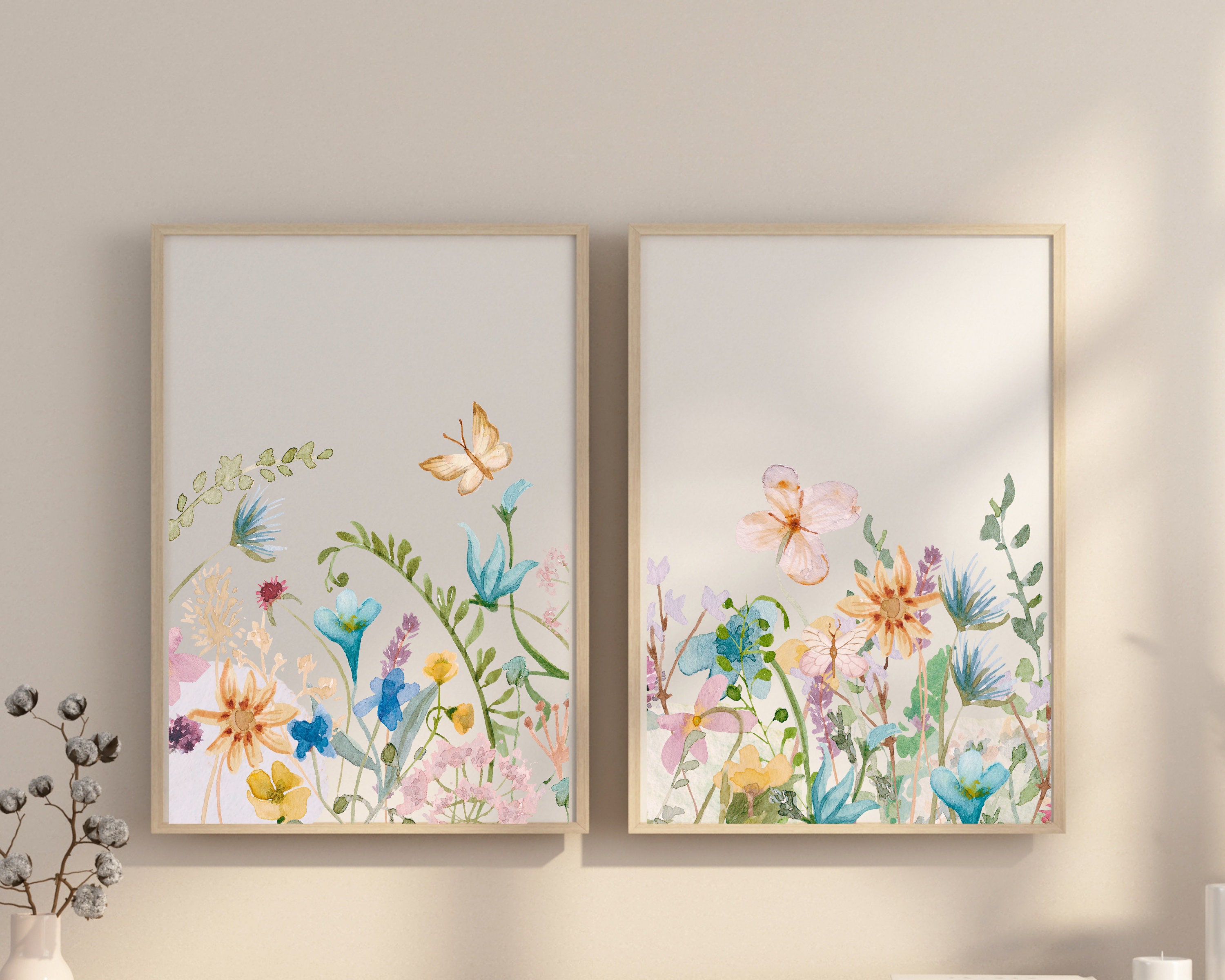 Summer Print, Summer Printable Decor, Wildflower Print Set of 2, Instant Art, Multi Colored Art ...