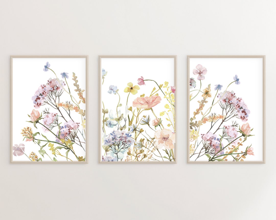 Floral Wall Art Set, Watercolor Flower Printable Art, Living Room