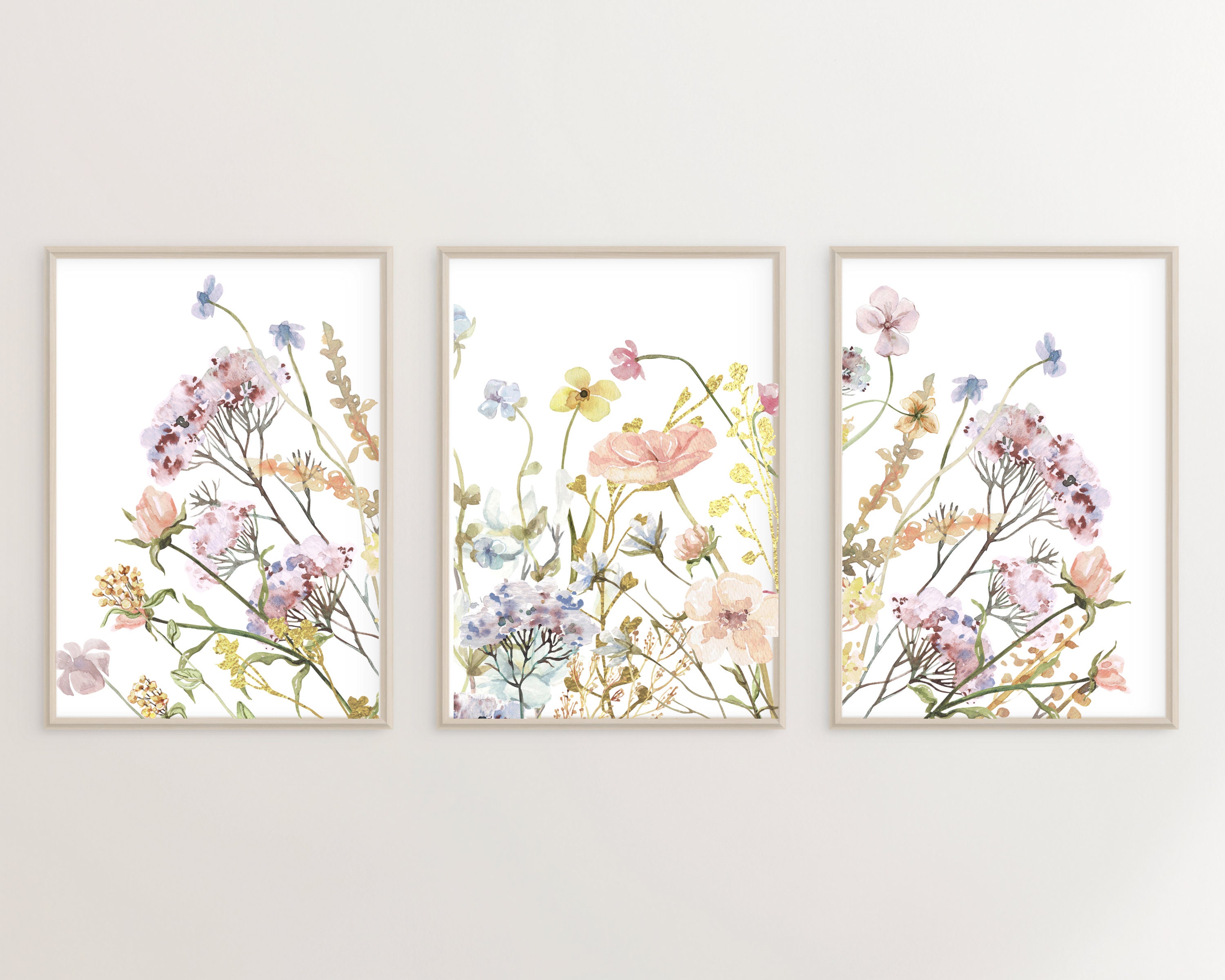 Watercolor Flower Print Set, Floral Living Room Wall Art (digital ...