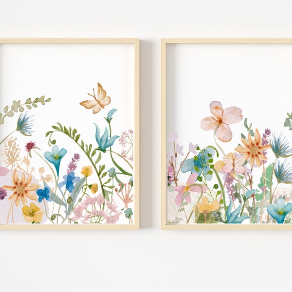 summer print, summer printable decor, wildflower print set of 2, instant art, multi colored art, floral instant download, flower watercolor