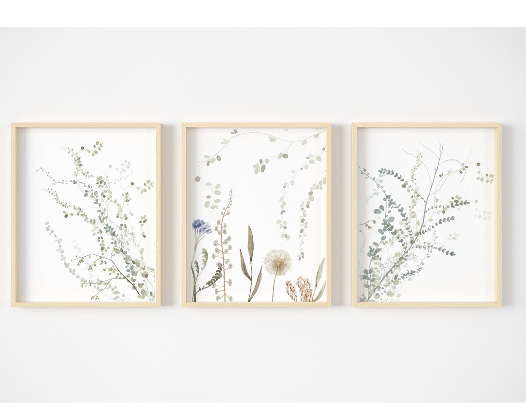 Watercolor Wildflower Prints, Botanical Wall Art Set of 3 (digital ...