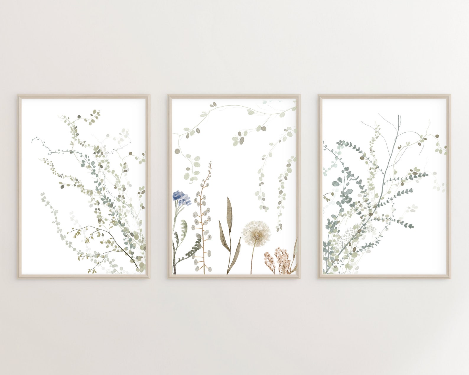 Watercolor Wildflower Prints, Botanical Wall Art Set of 3 (digital ...