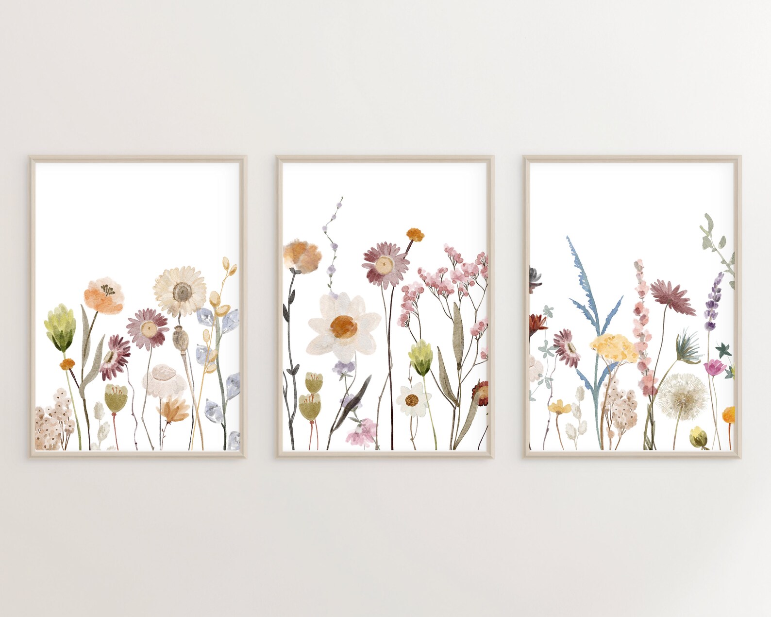 Set of 3 Floral Print Wildflower Print Set of 3 Set of 3 Etsy