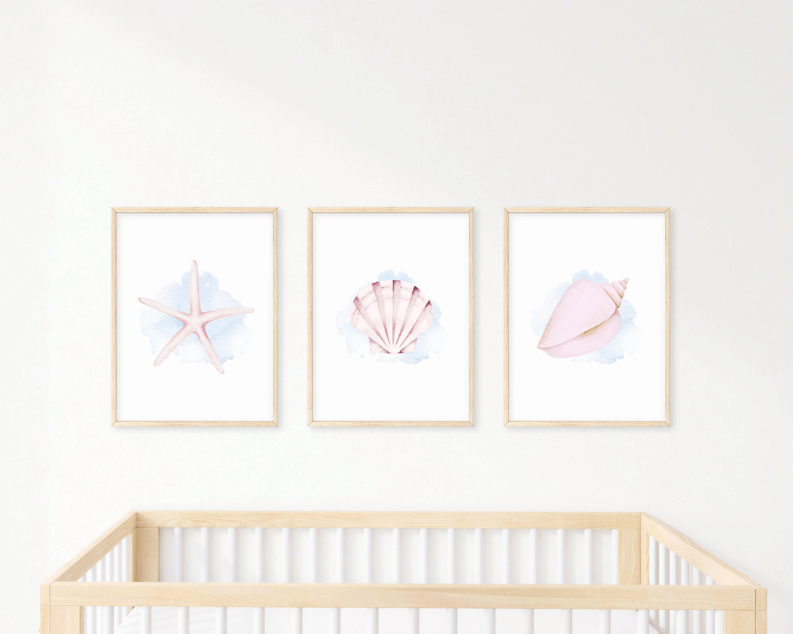 Seashell Watercolor Prints, Coastal Nursery Decor, Set of 3 (digital