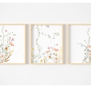 Watercolor Wildflower Print Set of 3, Floral Wall Art (Digital Download)