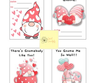 Kids Valentine’s Day tags/Cards, Gnomes, School Valentine Tags, Printable Valentine’s Card