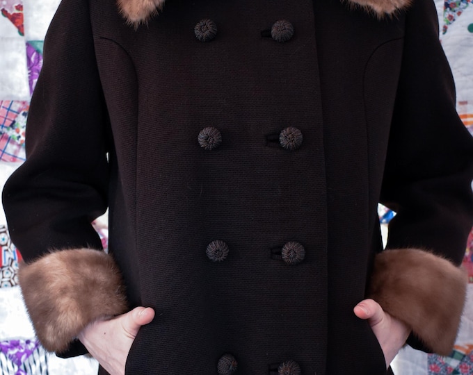 Featured listing image: Vintage Wool Mod Pea Coat w/ Mink Collar and Sleeves
