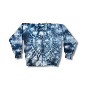 Blue Heart Tie Dye Crewneck Sweatshirt | Ice Dyed Fiber Reactive Dye | MADE TO ORDER