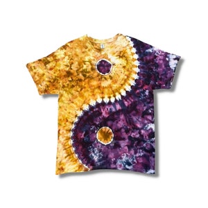 Purple & Gold Yin Yang Tie Dye T-Shirt Ice Dyed Fiber Reactive Dye MADE TO ORDER