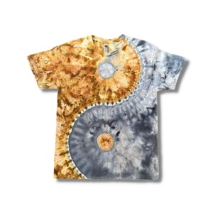 Grey & Gold Yin Yang Tie Dye T-Shirt Ice Dyed Fiber Reactive Dye MADE TO ORDER