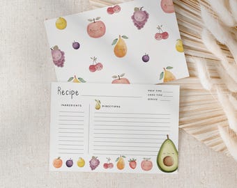 Printable recipe cards, PDF download, Kitchen Organisation, Meal Planning, Fruits Theme, Foodie, Cooking and Baking Gift, Digital Download