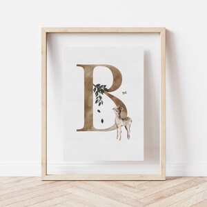 Impressão da letra B da floresta, decoração personalizada para berçário, arte de parede para sala de jogos, recém-nascido, presente de chá de bebê, presente para bebê, Canva editável, animal da floresta