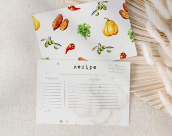 Printable recipe cards, PDF download, Kitchen Organisation, Meal Planning, Fruit And Veg Theme, Cooking and Baking Gift, Home Templates