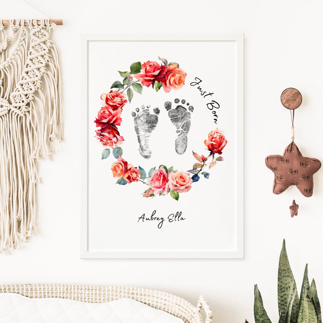 Baby Footprint/handprint, Birth Flower Frame, Footprint Frame, Name ...