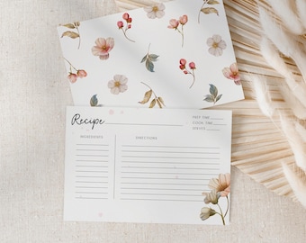 Printable recipe cards, PDF download, Kitchen Organisation, Meal Planning, Cottage Florals Theme, Cooking and Baking Gift, Home Templates