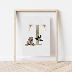 Impressão da letra T da floresta, decoração personalizada para berçário, arte de parede para sala de jogos, recém-nascido, presente de chá de bebê, presente para bebê, Canva editável, animal da floresta